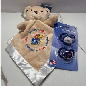 Kansas Jayhawks Baby Fanatic Security Blanket and Pacifier Set New
